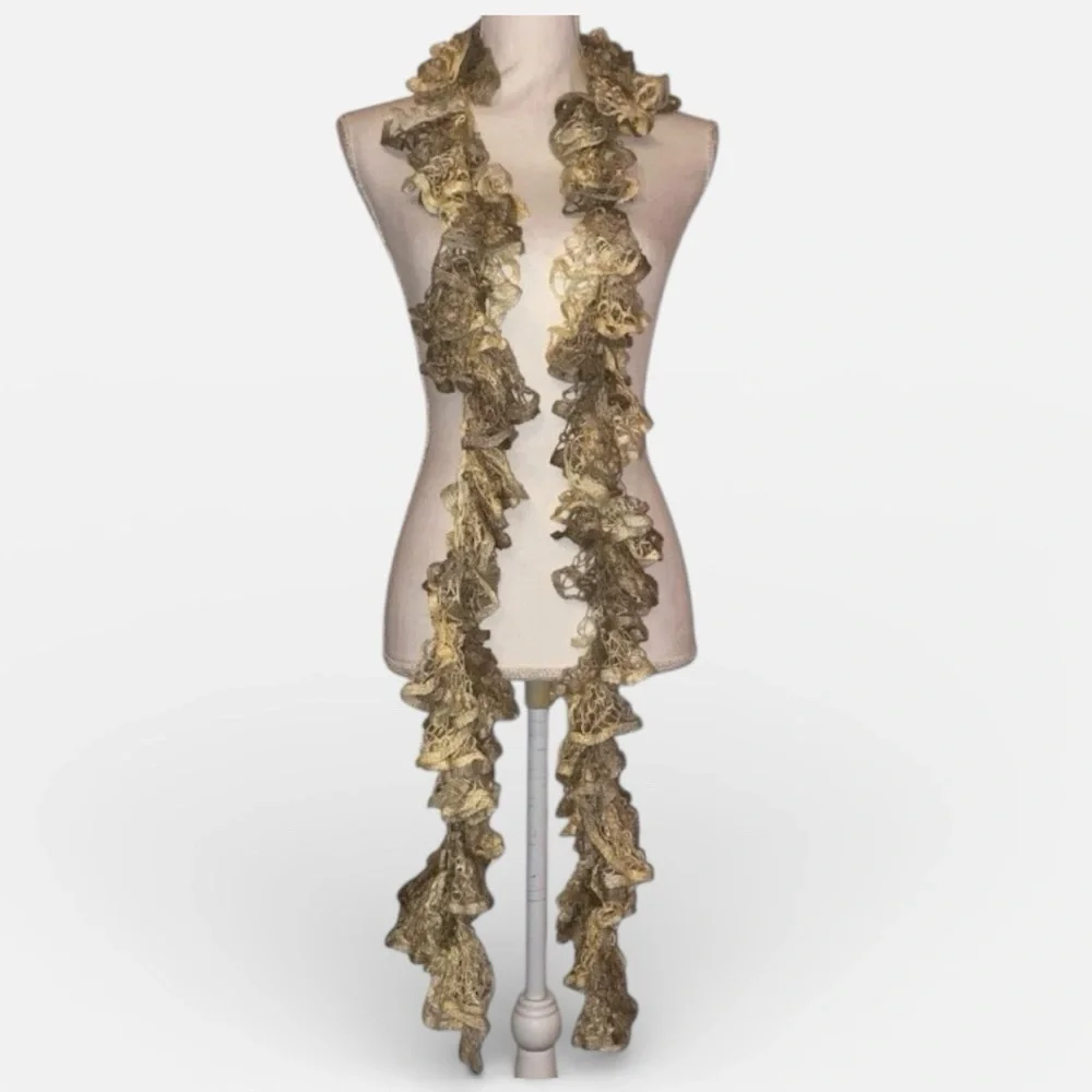 KNITTED RUFFLE STYLE Fashion Scarf in Tan, Cream and Beige